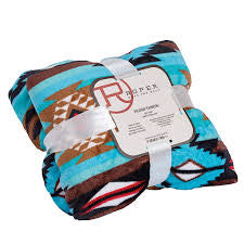 Roper Plush Throw Blanket - Turquoise Aztec