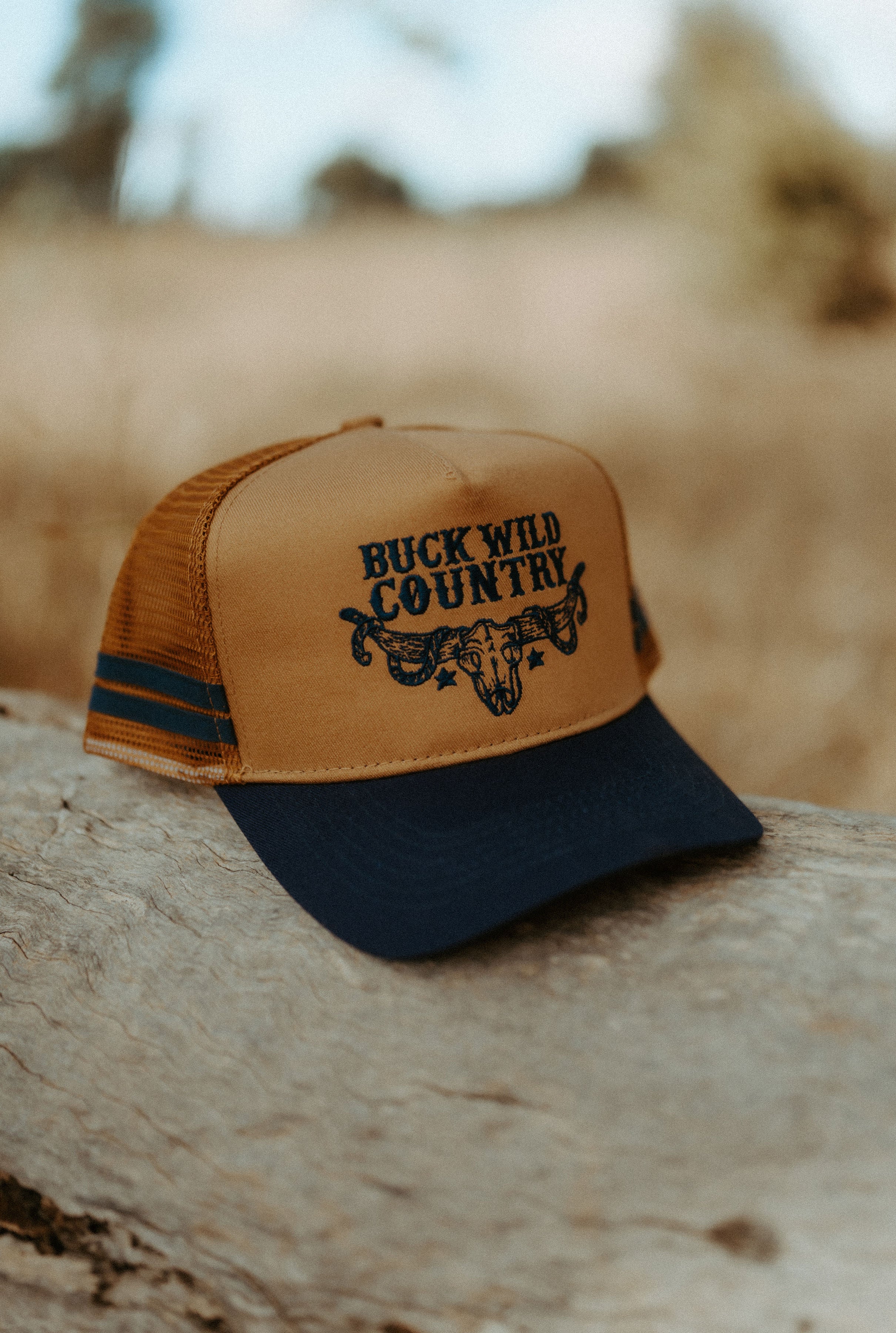 NAVY & SAND BUCKLE UP TRUCKER