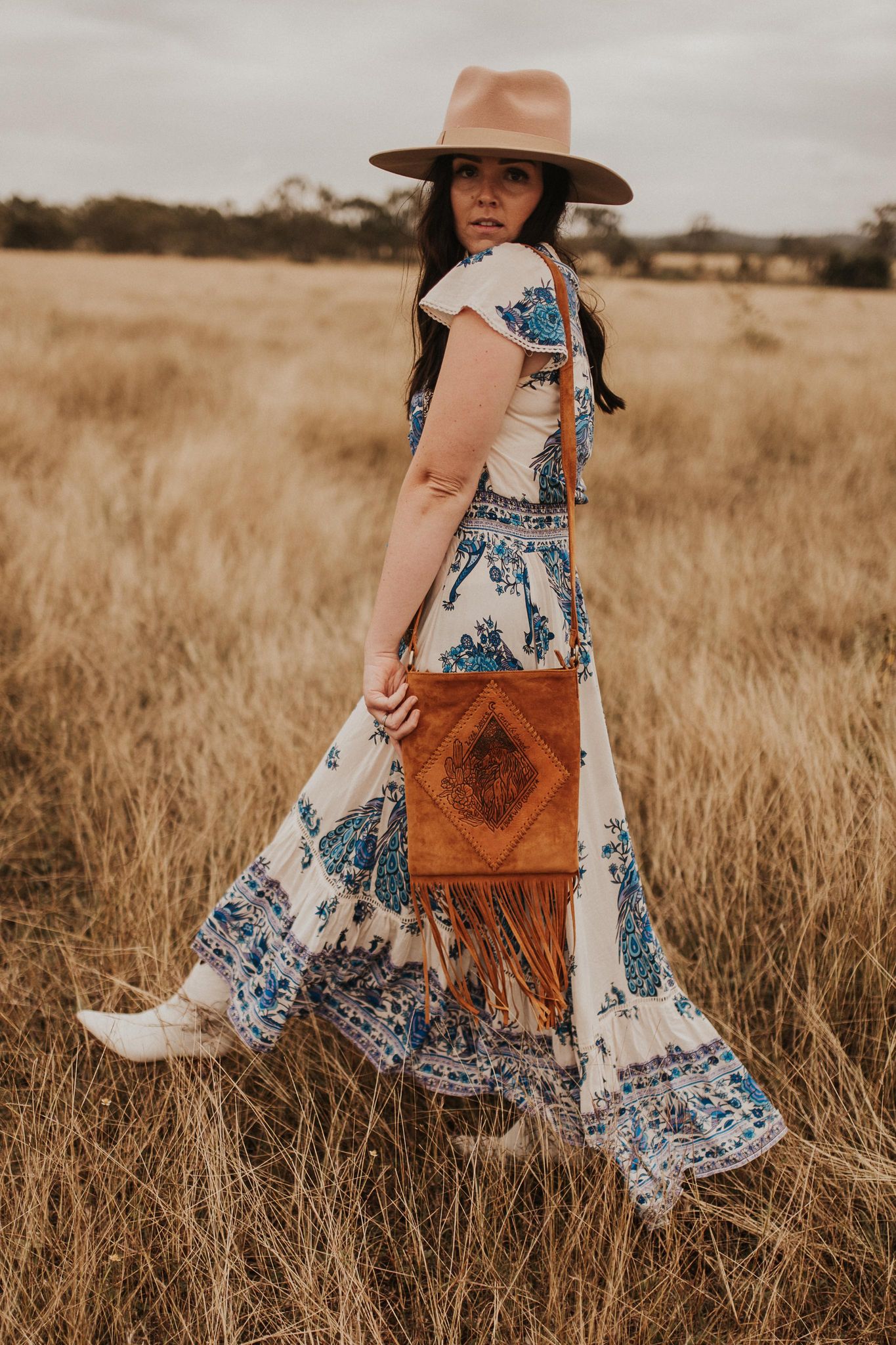 HIGH HORSE TASSEL SUED TAN BAG