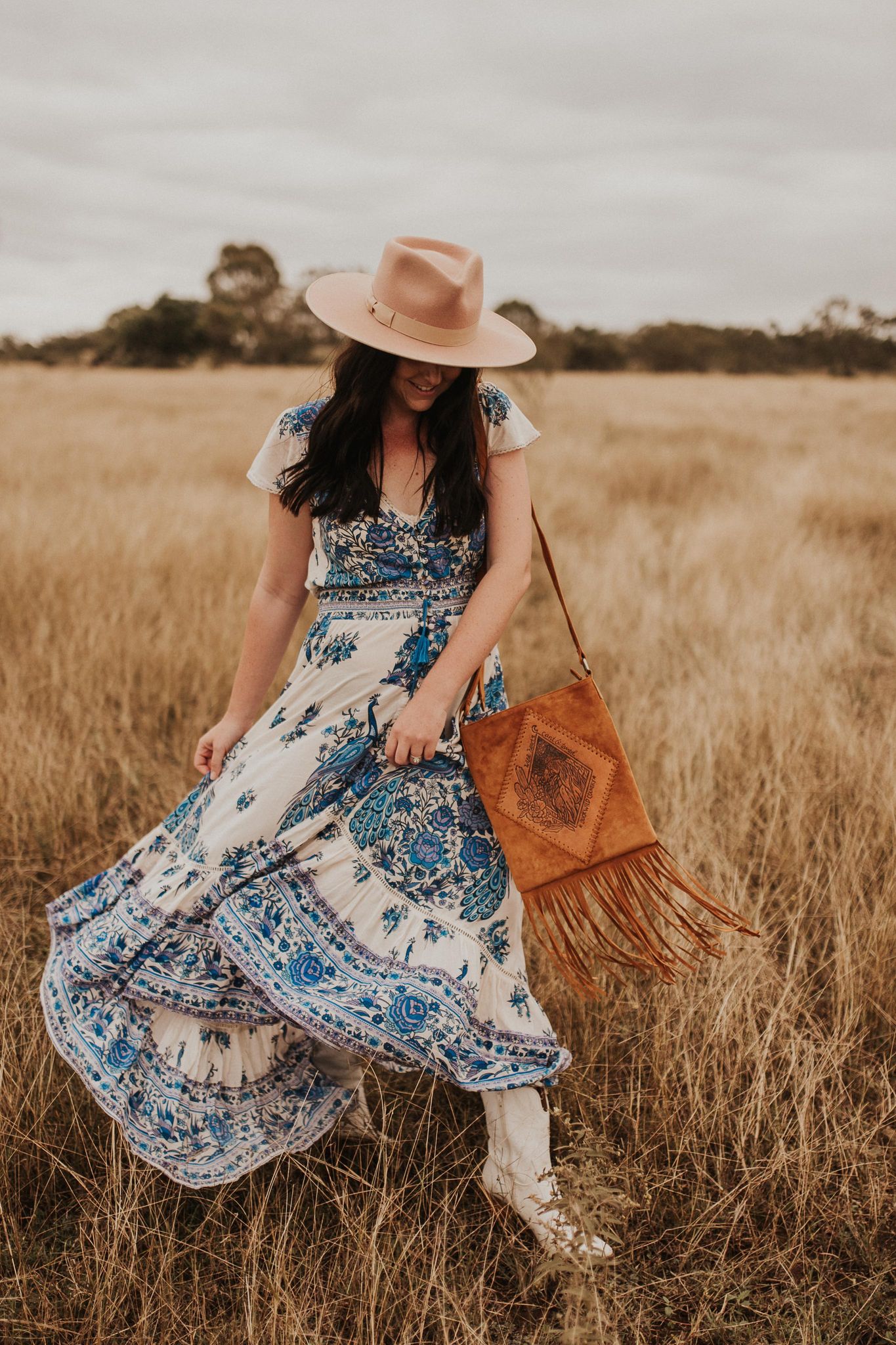 HIGH HORSE TASSEL SUED TAN BAG