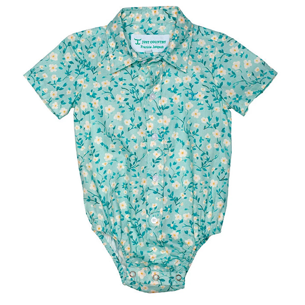 Infant’s Frankie Short Sleeve Full Button Print Jumpsuit - Turquoise Floral