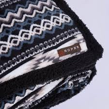 Roper Plush Throw Blanket - Black/White Aztec