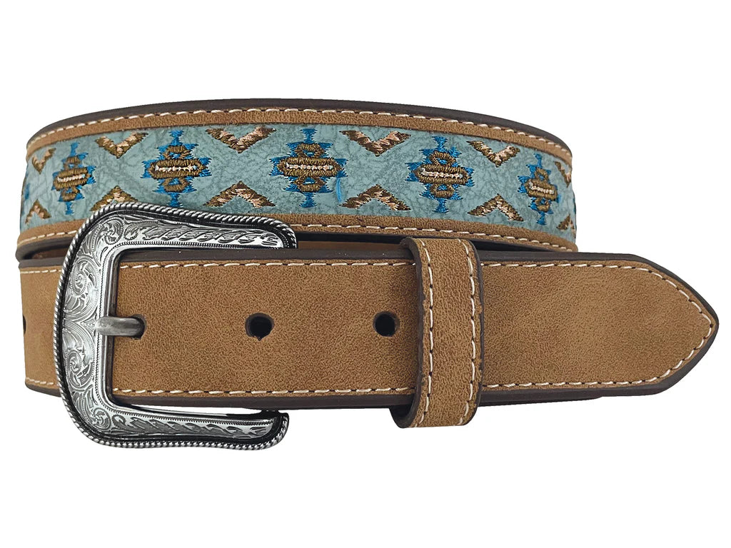 KIDS Manmade Leather Brown Belt - Aztec Embroidery