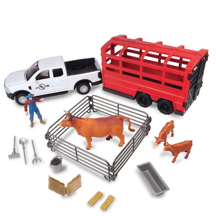 18 Piece Truck & Cattle Trailer Playset