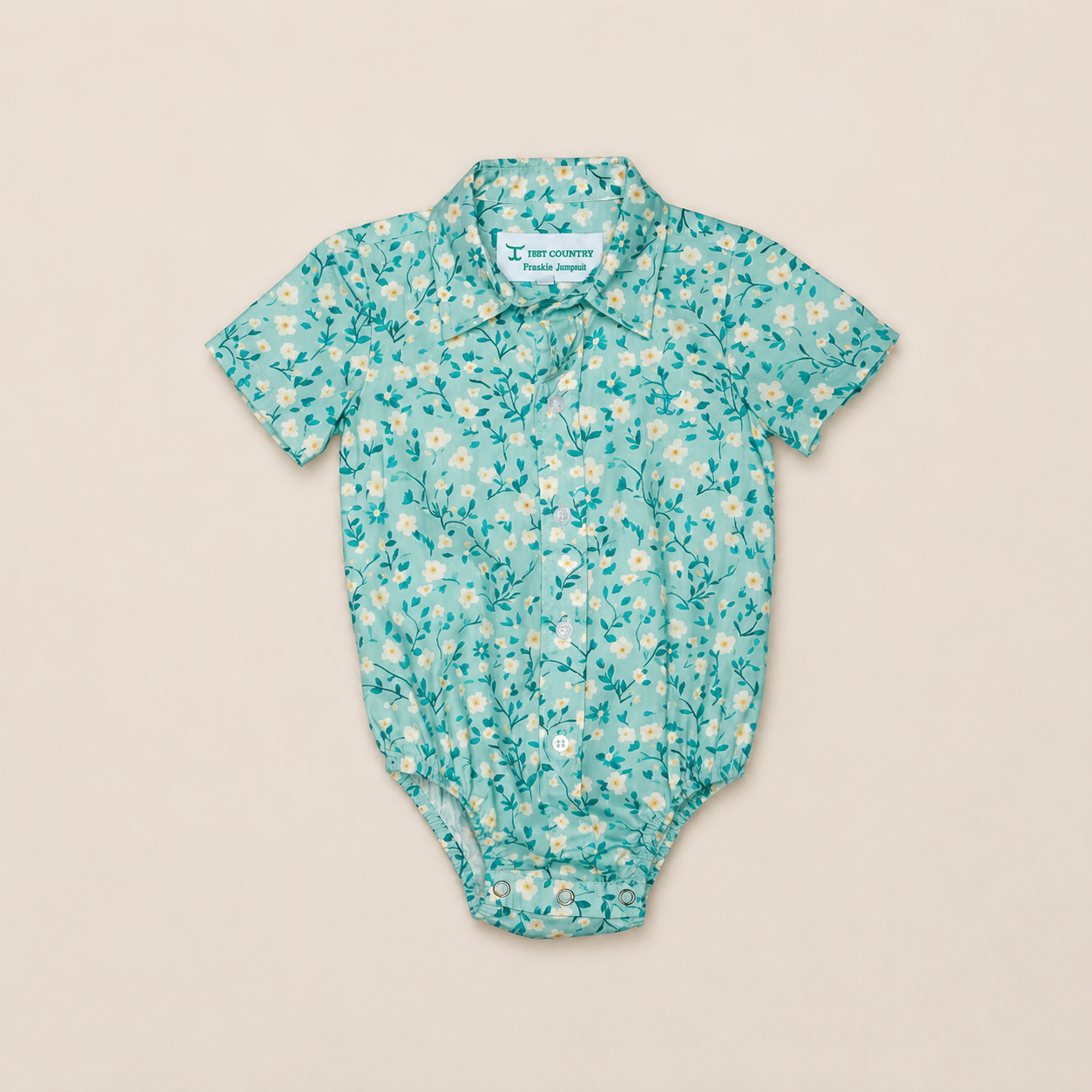Infant’s Frankie Short Sleeve Full Button Print Jumpsuit - Turquoise Floral