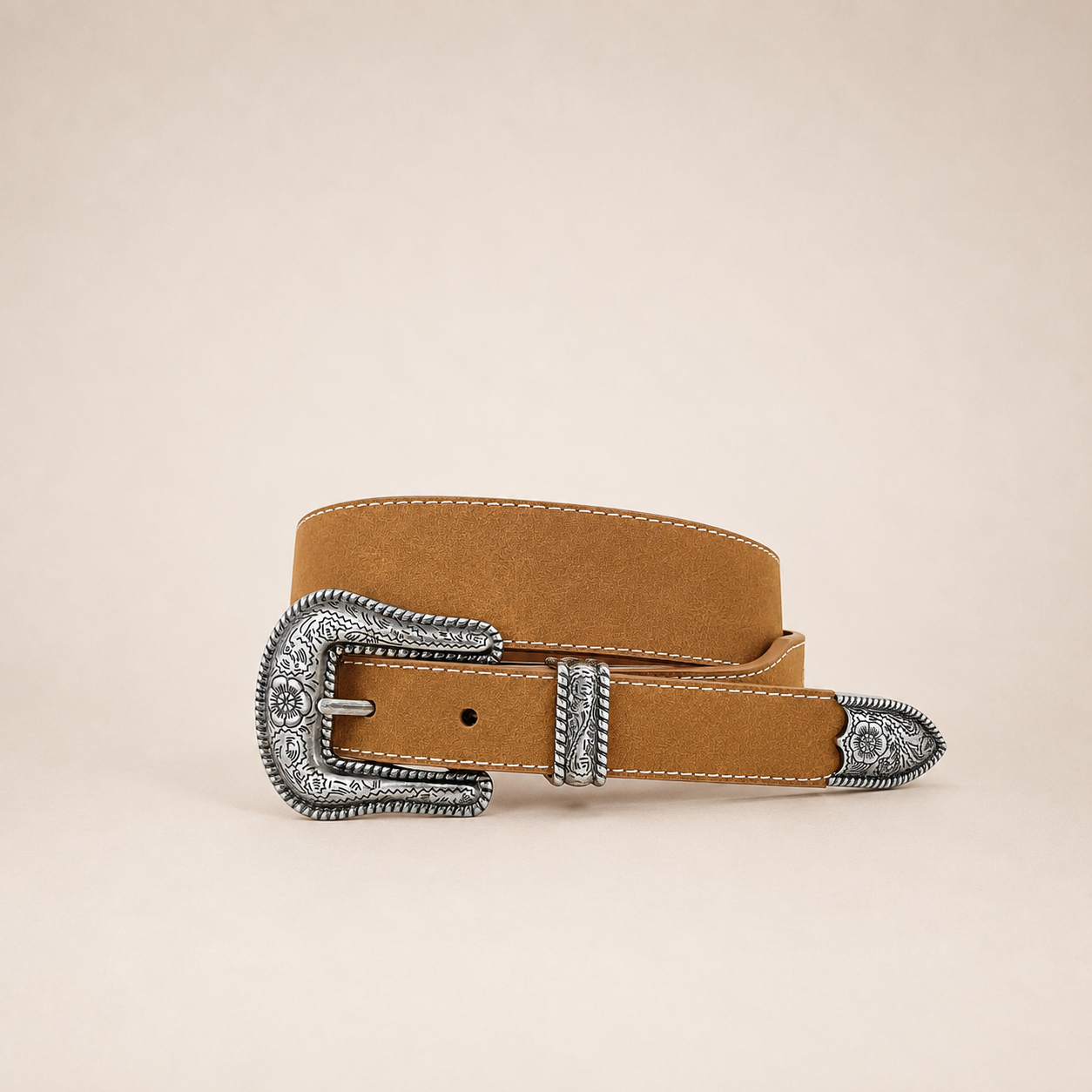 WOMEN'S TAN TAPERED BELT - GENUINE LEATHER WITH THREE PIECE
