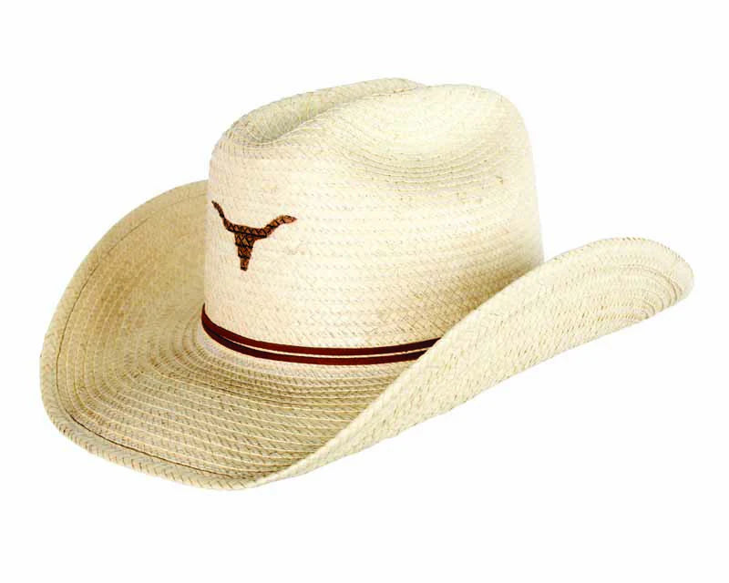 Kids Cattleman Palm Leaf Hat - Natural/Single Longhorn