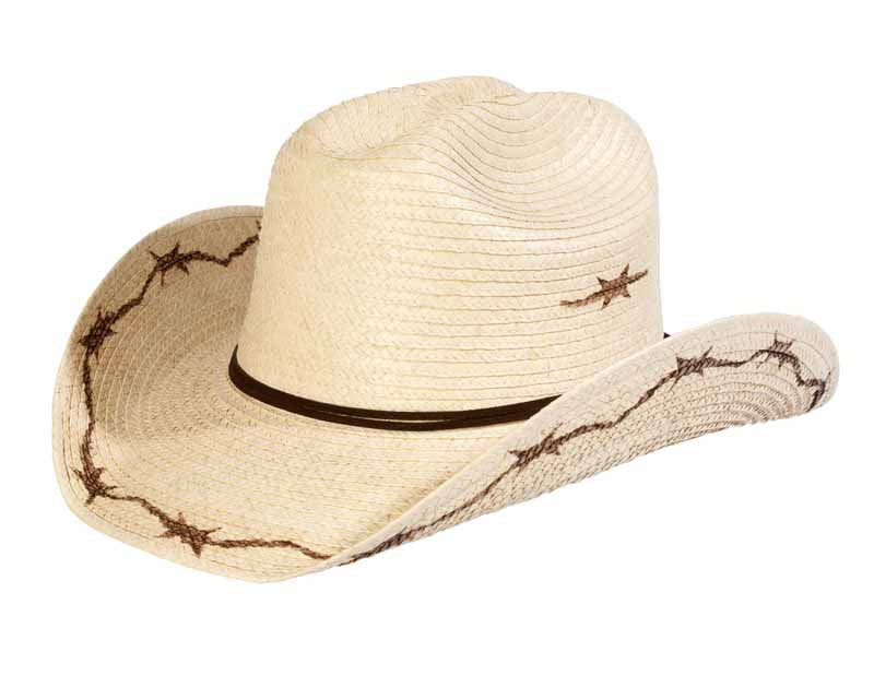 Kids Cattleman Palm Leaf Hat - Natural/Barbed Wire